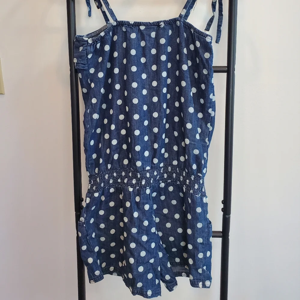 Justice denim polka dots blue white cotton  jumped girl size 12